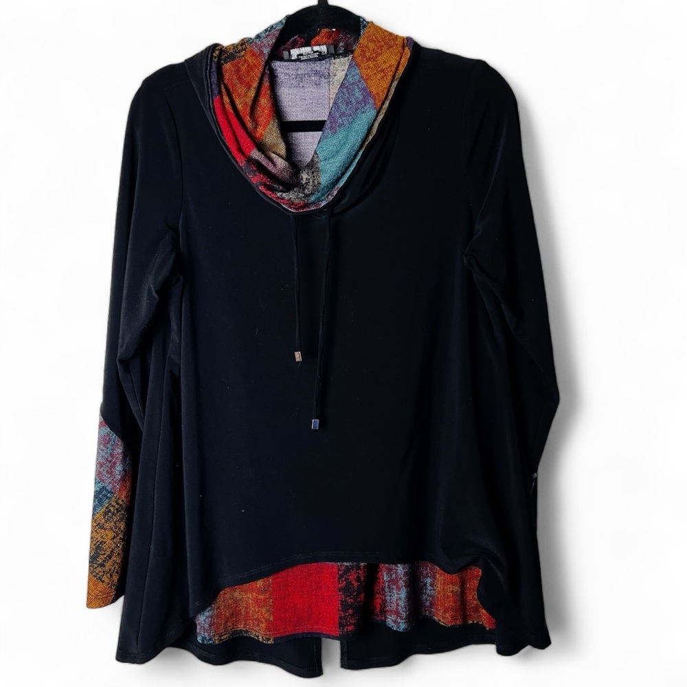 Michael Tyler Women’s Layered Lagenlook Cowl Neck Sweatshirt Asymmetrical‎ Sz. M